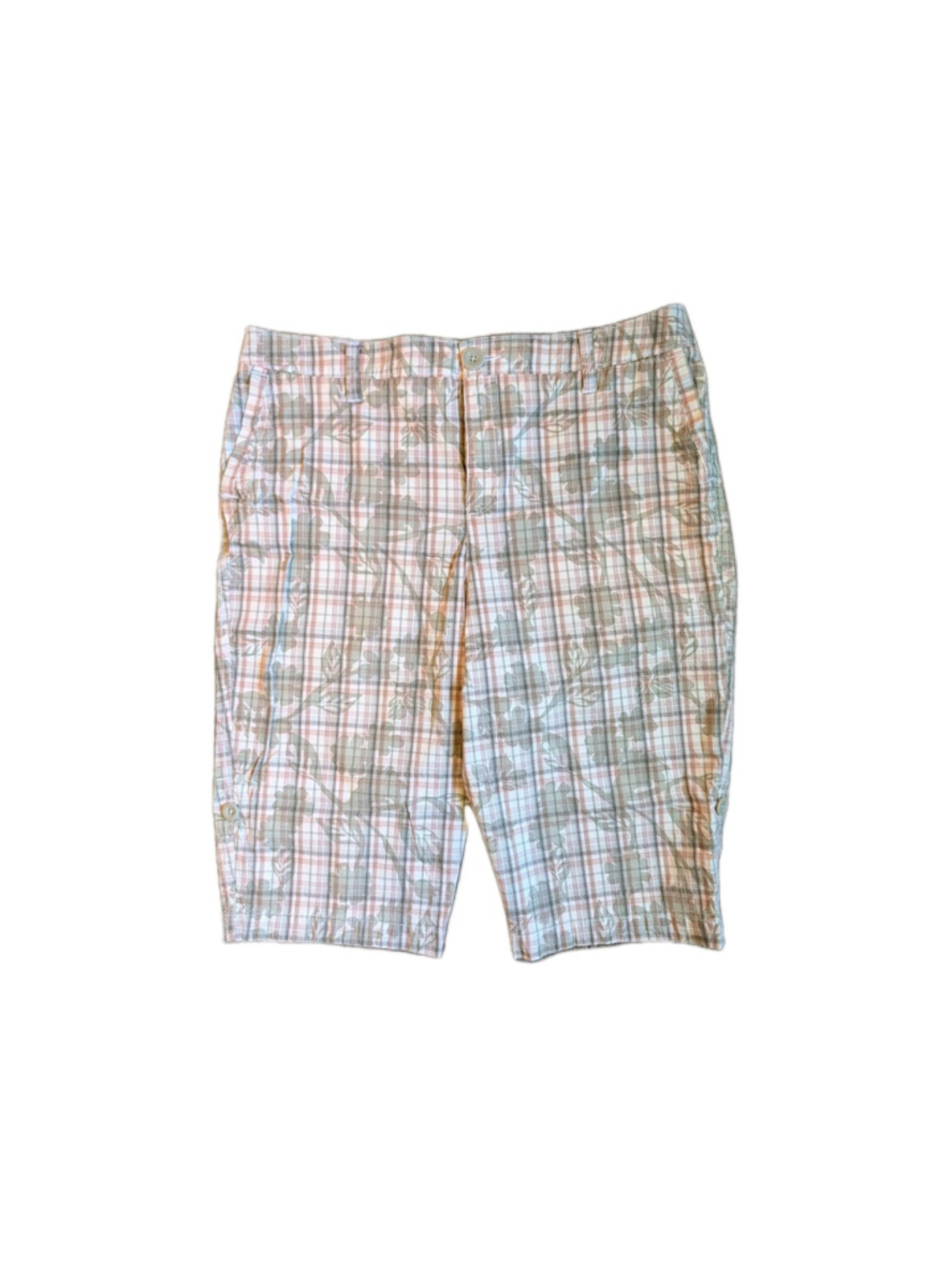 Sonoma Life & Style Bermuda Shorts Womens 14 Tan plaid with floral shadow